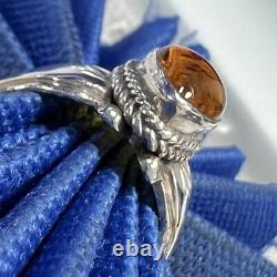 TEARDROP Sterling Silver VINTAGE STUDIO MADE AMBER 7/16 BAND RING size 6