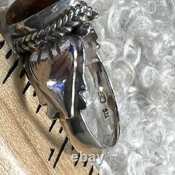TEARDROP Sterling Silver VINTAGE STUDIO MADE AMBER 7/16 BAND RING size 6