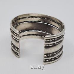 Tahe Signed Navajo Sterling Silver Wide Cuff Bracelet 6.25 Native American Made