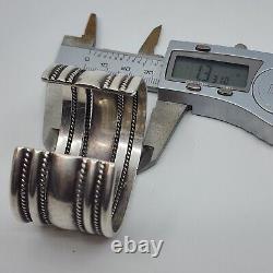 Tahe Signed Navajo Sterling Silver Wide Cuff Bracelet 6.25 Native American Made