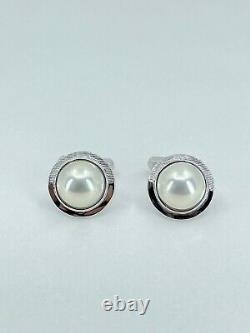 Tasaki Designer Sterling Silver Made Pearl Modern Cufflinks Vintage Box