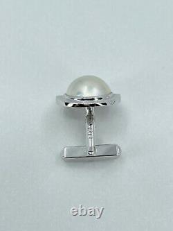 Tasaki Designer Sterling Silver Made Pearl Modern Cufflinks Vintage Box