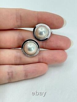 Tasaki Designer Sterling Silver Made Pearl Modern Cufflinks Vintage Box