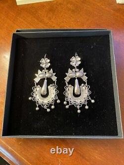 Taxco Filigree Earrings, Sterling Silver, Made in Mexico, Frida Kahlo Style