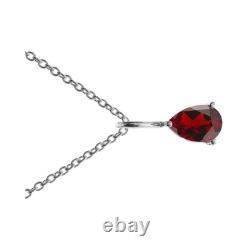 Teardrop Garnet Necklace Solid Sterling Silver 925 Hallmarked British Made