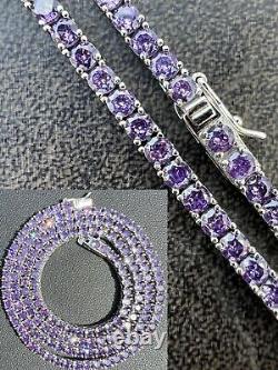 Tennis Chain 3mm Real 925 Sterling Silver Purple Simulated Amethyst CZ Necklace