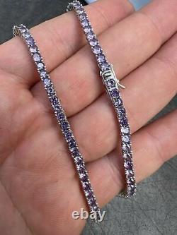 Tennis Chain 3mm Real 925 Sterling Silver Purple Simulated Amethyst CZ Necklace