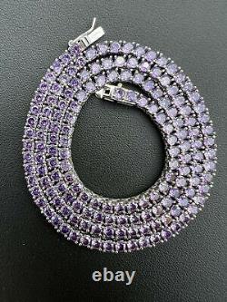 Tennis Chain 3mm Real 925 Sterling Silver Purple Simulated Amethyst CZ Necklace