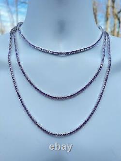 Tennis Chain 3mm Real 925 Sterling Silver Purple Simulated Amethyst CZ Necklace