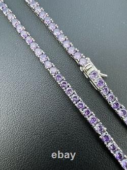 Tennis Chain 3mm Real 925 Sterling Silver Purple Simulated Amethyst CZ Necklace