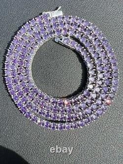 Tennis Chain 3mm Real 925 Sterling Silver Purple Simulated Amethyst CZ Necklace