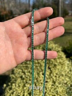 Tennis Chain Real 925 Sterling Silver Green Emerald Diamond Necklace 16-28 3mm