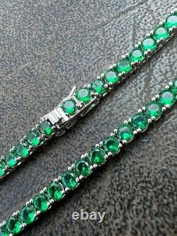 Tennis Chain Real 925 Sterling Silver Green Emerald Diamond Necklace 16-28 3mm
