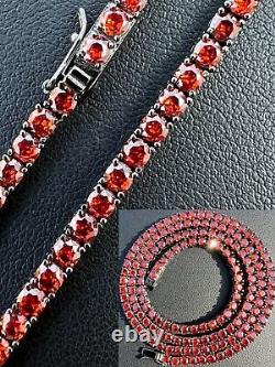 Tennis Chain Real 925 Sterling Silver Red CZ Necklace 3mm Iced 16-28 Iced