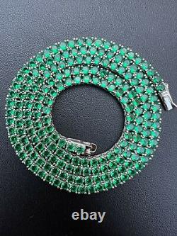 Tennis Chain Real 925 Sterling Silver Simulated Diamond Green Emerald Necklace