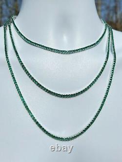 Tennis Chain Real 925 Sterling Silver Simulated Diamond Green Emerald Necklace