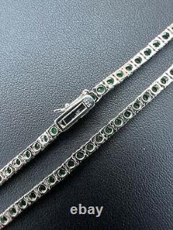 Tennis Chain Real 925 Sterling Silver Simulated Diamond Green Emerald Necklace