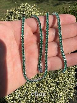 Tennis Chain Real 925 Sterling Silver Simulated Diamond Green Emerald Necklace