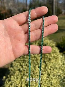 Tennis Chain Real 925 Sterling Silver Simulated Diamond Green Emerald Necklace