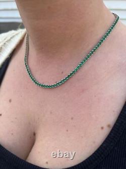 Tennis Chain Real 925 Sterling Silver Simulated Diamond Green Emerald Necklace