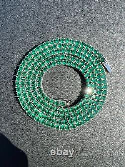 Tennis Chain Real 925 Sterling Silver Simulated Diamond Green Emerald Necklace