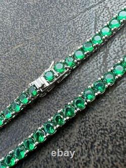 Tennis Chain Real 925 Sterling Silver Simulated Diamond Green Emerald Necklace