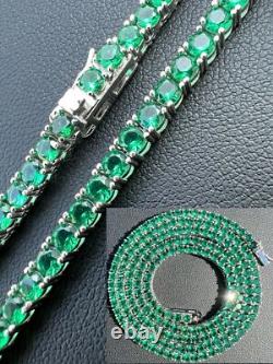 Tennis Chain Real 925 Sterling Silver Simulated Diamond Green Gemstone Necklace