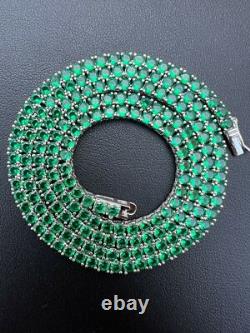 Tennis Chain Real 925 Sterling Silver Simulated Diamond Green Gemstone Necklace