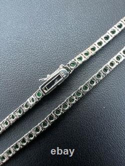 Tennis Chain Real 925 Sterling Silver Simulated Diamond Green Gemstone Necklace