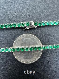 Tennis Chain Real 925 Sterling Silver Simulated Diamond Green Gemstone Necklace