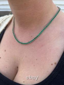 Tennis Chain Real 925 Sterling Silver Simulated Diamond Green Gemstone Necklace
