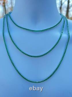 Tennis Chain Real 925 Sterling Silver Simulated Diamond Green Gemstone Necklace