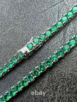 Tennis Chain Real 925 Sterling Silver Simulated Diamond Green Gemstone Necklace