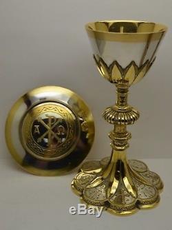 + Traditional Antique Hand Made Chalice & Paten + All Sterling Silver + (AHB40)