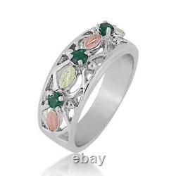 Triple Emerald Sterling Silver Black Hills Gold Ring / Custom Made in USA Gift