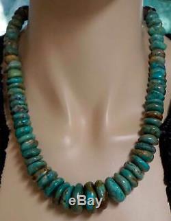 Turquoise Necklace Graduated Disk Beads Made by Navajo Artist and Signed DR