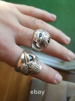Two Hand Made Sterling Silver Rings by Artist JC Pirate Skull and American Eagle