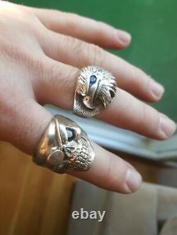 Two Hand Made Sterling Silver Rings by Artist JC Pirate Skull and American Eagle