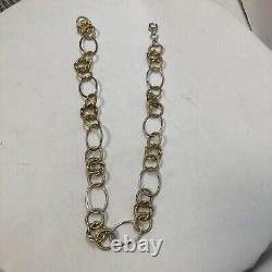 Two Tone Vermeiled Sterling Silver Oval Link Chain Necklace Made In Italy 40.9g