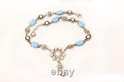 UNIQUE Artisan Made Sterling Silver Blue Glass Cabochons-Opalite Y Drop Necklace