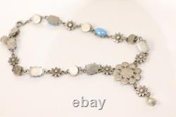 UNIQUE Artisan Made Sterling Silver Blue Glass Cabochons-Opalite Y Drop Necklace