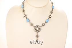 UNIQUE Artisan Made Sterling Silver Blue Glass Cabochons-Opalite Y Drop Necklace
