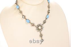 UNIQUE Artisan Made Sterling Silver Blue Glass Cabochons-Opalite Y Drop Necklace