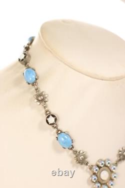 UNIQUE Artisan Made Sterling Silver Blue Glass Cabochons-Opalite Y Drop Necklace