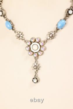 UNIQUE Artisan Made Sterling Silver Blue Glass Cabochons-Opalite Y Drop Necklace