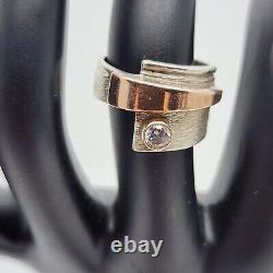 UNIQUE Native American Made Sterling Silver & Gold With CZ Stone Ring