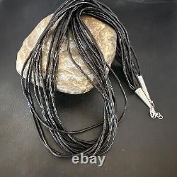 USA Black Onyx Sterling Silver 10S Stabilized Heishi Tubes 24 Necklace 16067