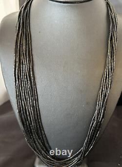 USA Black Onyx Sterling Silver 10S Stabilized Heishi Tubes 24 Necklace 16067