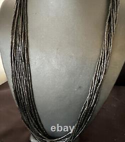 USA Black Onyx Sterling Silver 10S Stabilized Heishi Tubes 24 Necklace 16067