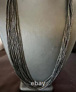 USA Black Onyx Sterling Silver 10S Stabilized Heishi Tubes 24 Necklace 16067